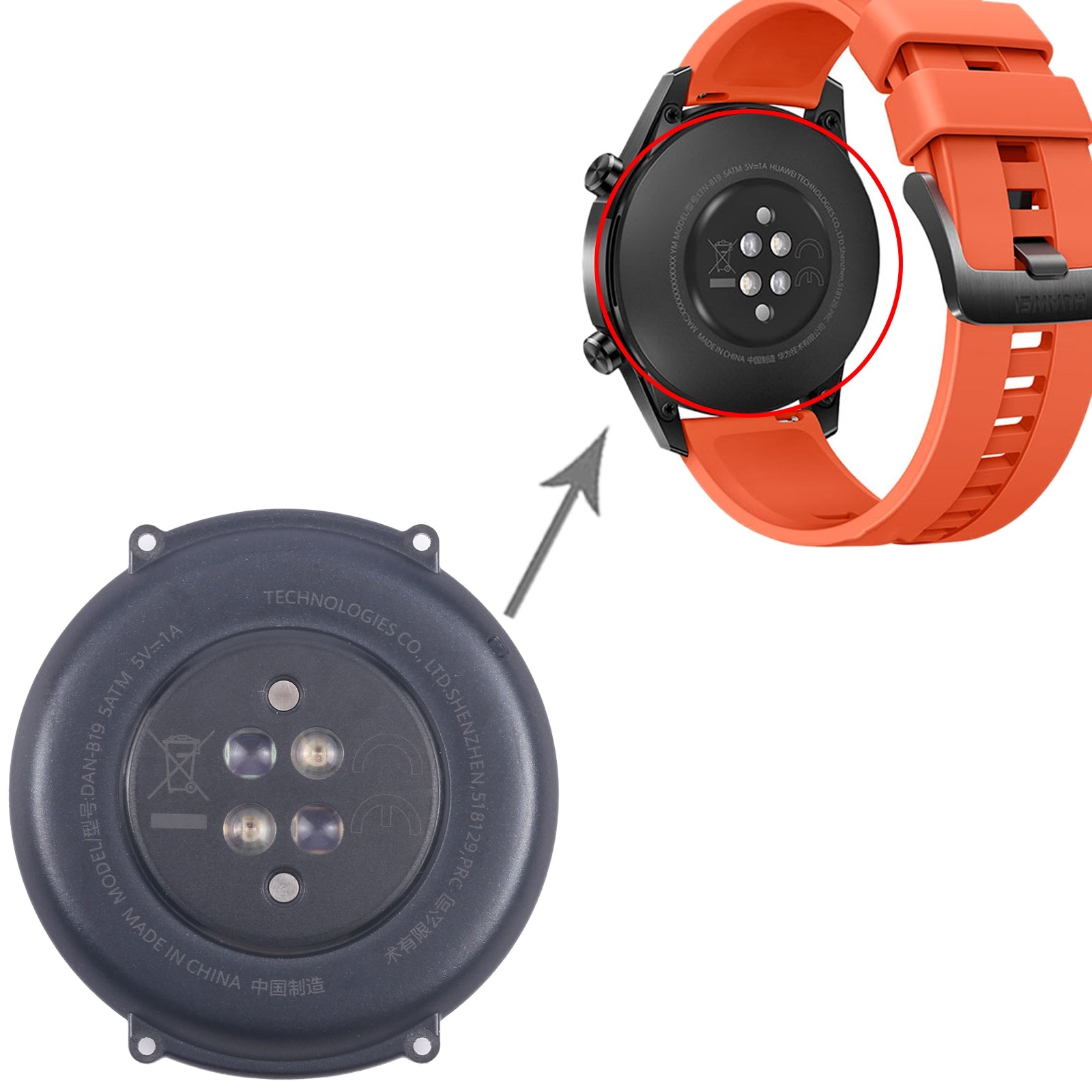 For Huawei Watch GT 2 42mm DAN-B19 Original Back Cover Full Assembly With Battery, Long FPC