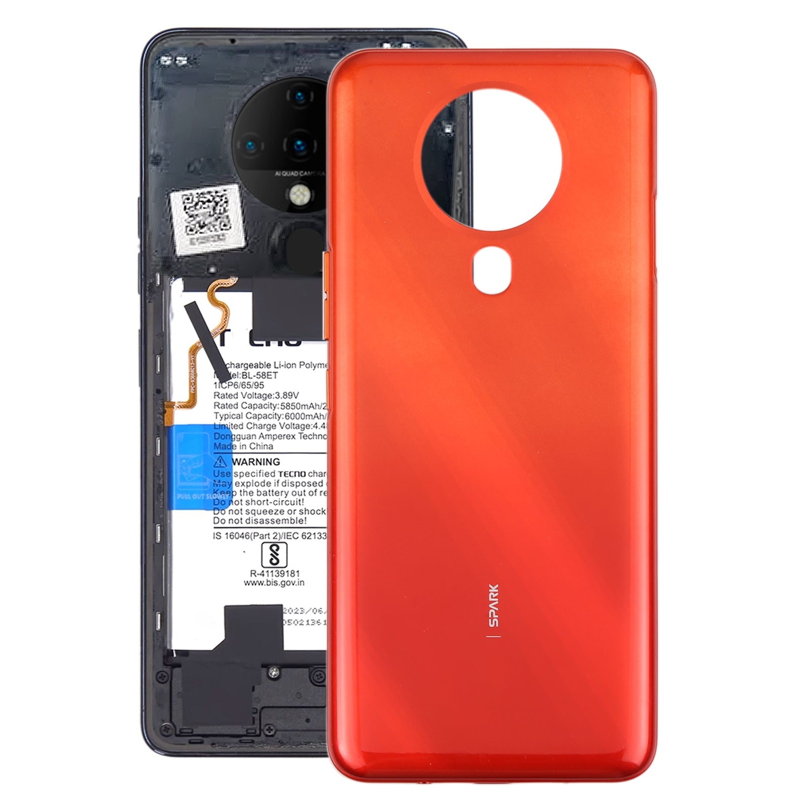 For Tecno Spark 6 Original Battery Back Cover(Red)